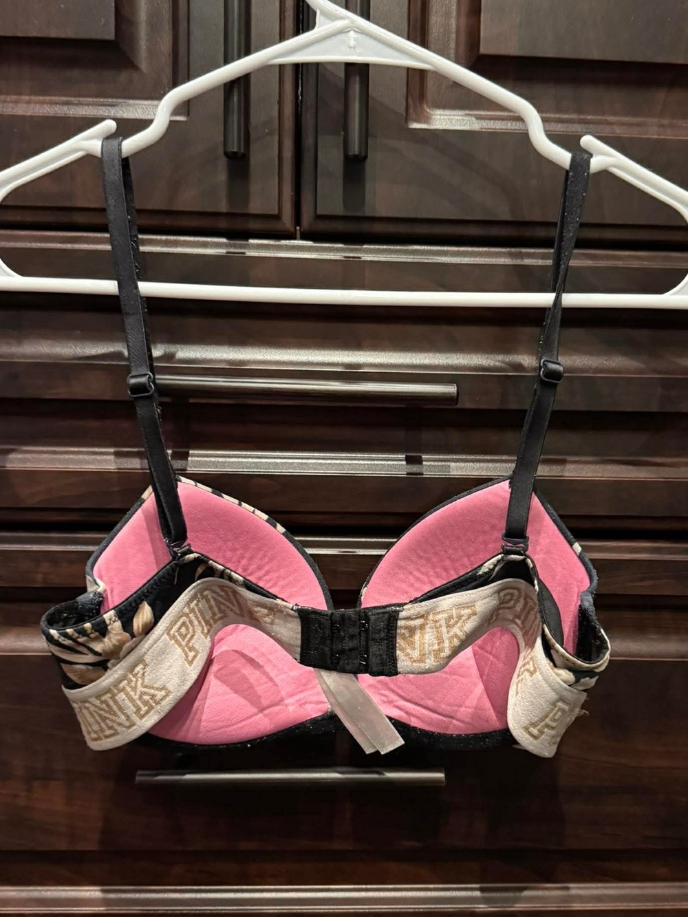 PINK padded push up bra Victoria's Secret Black Floral Bra with Pink Lining 32C - Picture 2 of 6